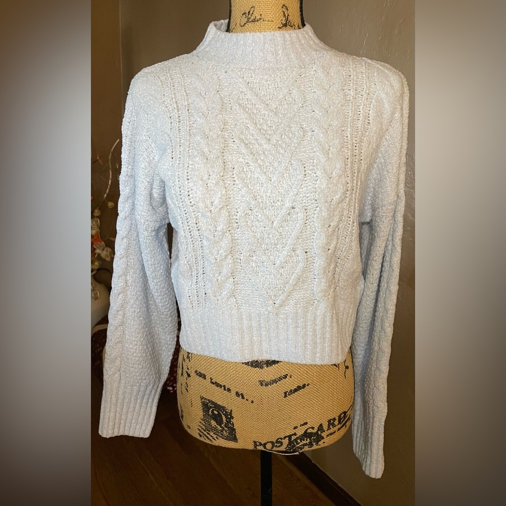 Hippie Rose Cashmere baby Blue Cable Knit Sweater Size S NWT Super Soft
